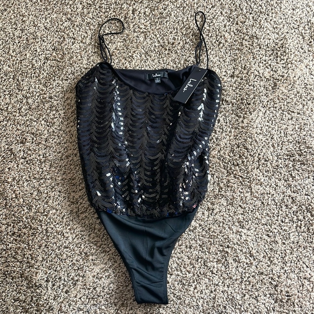 Lulu’s Black Sequin Bodysuit Size S NWT